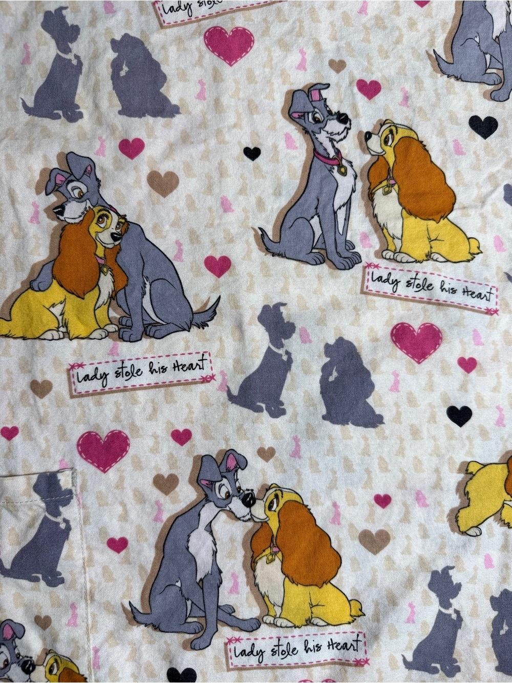 Disney Lady and the Tramp Nurse Scrub Top Large V-Neck Cartoon Novelty Whimsical - Picture 3 of 5
